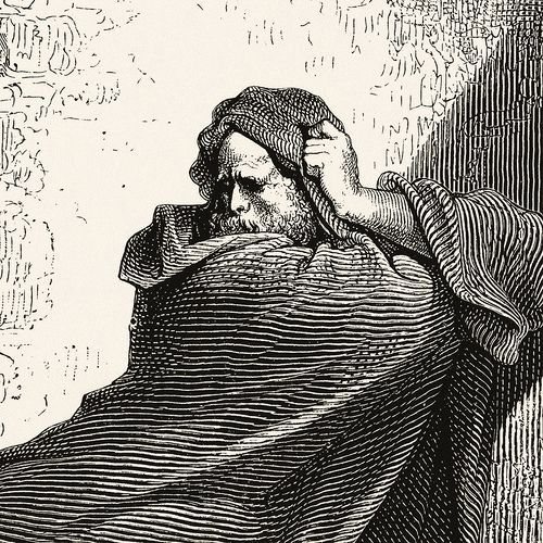 Engraving of a philosopher wrapped in a cloak